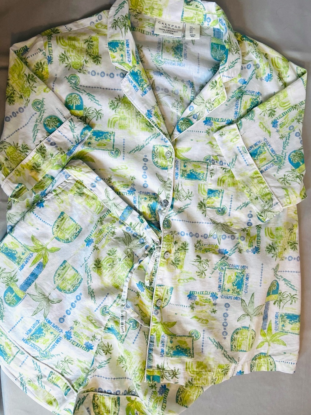 NWOT Calypso St. Barth Organic Cotton Pajama Set Tropical Carpe Diem Large